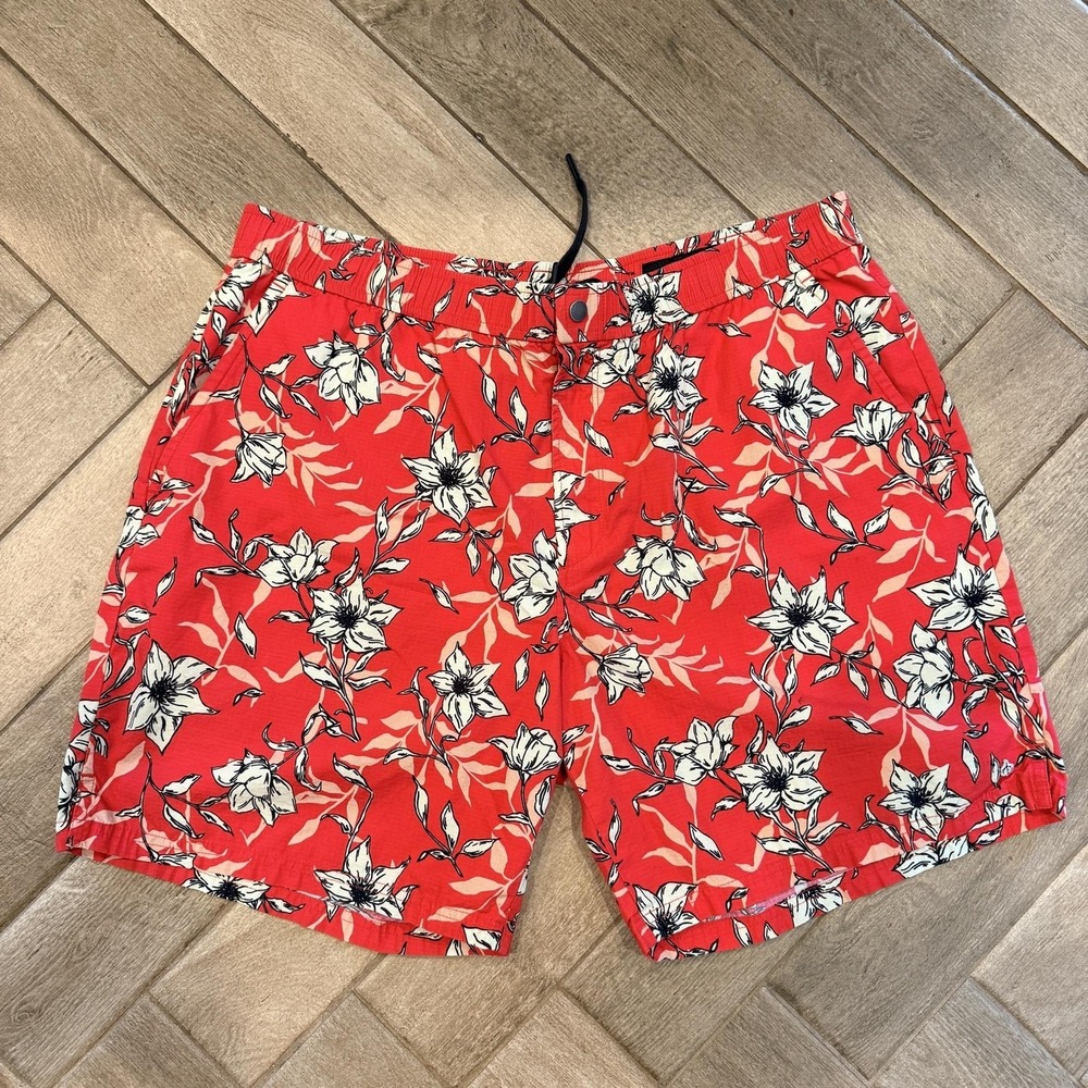 Rag & Bone Chino Shorts Mens XL Red Floral Cotton Drawstring Beach Tropical